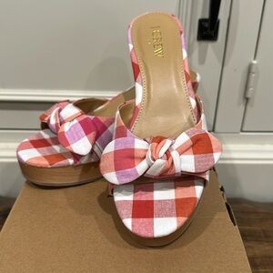 NWT J Crew plaid heeled mules with bow.